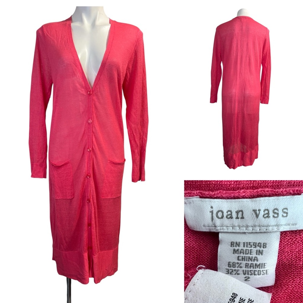 Joan Vass‎ Maxi Cardigan size M/8-10 Pink long sleeve ramie blend office casual